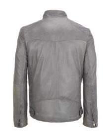 Grey Stand Up Leather Jacket
