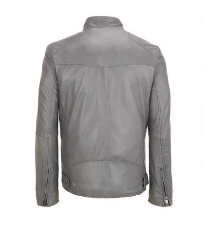 Grey Stand Up Leather Jacket