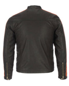 Stripe Sleeves Black Leather Jacket
