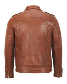 Banded Bottom Military Leather Jacket
