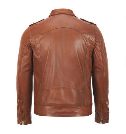 Banded Bottom Military Leather Jacket