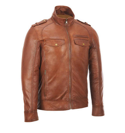 Banded Bottom Military Leather Jacket