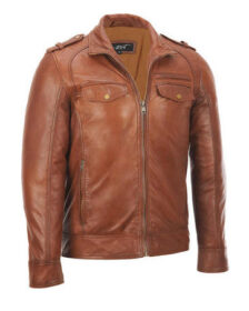 Banded Bottom Military Leather Jacket