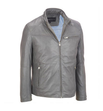 Grey Stand Up Leather Jacket