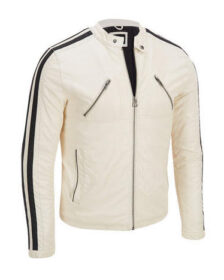 Stripe Sleeves Leather Jacket