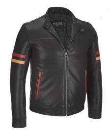 Black Leather Striped Jacket